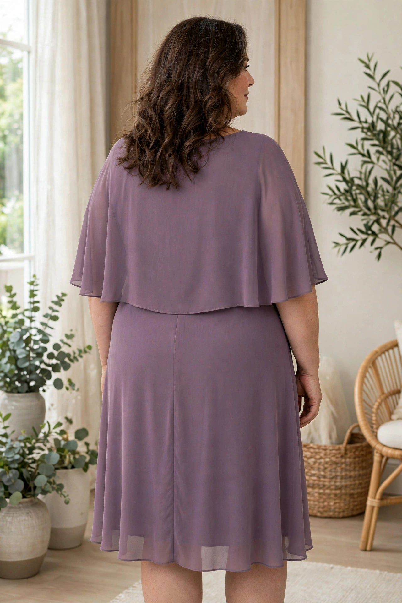 Rochie Elegantă Mărime Mare Mov Prună din Voal