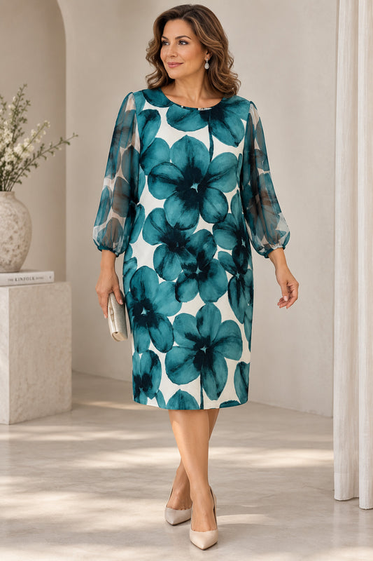 Rochie midi cu imprimeu floral turcoaz