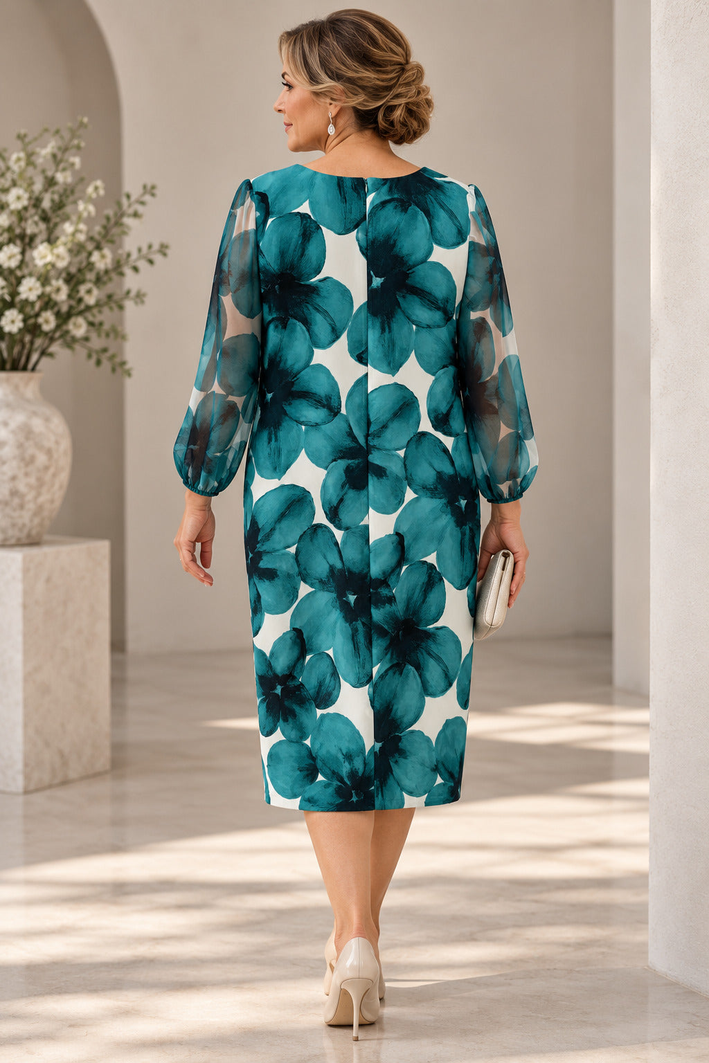 Rochie midi cu imprimeu floral turcoaz