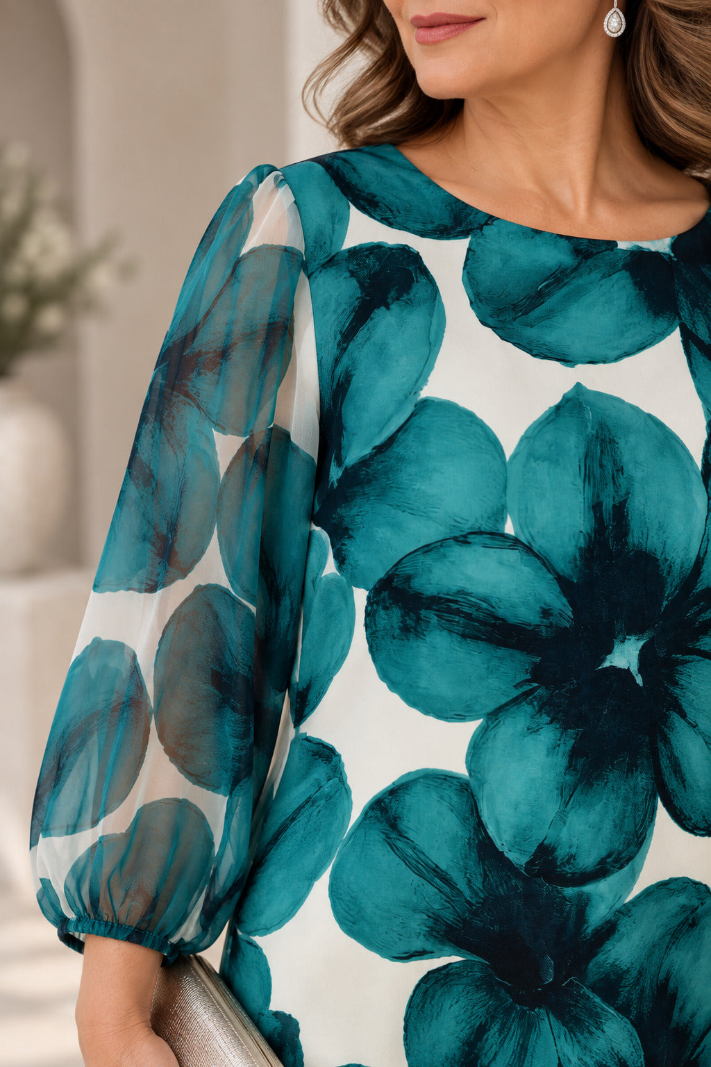 Rochie midi cu imprimeu floral turcoaz