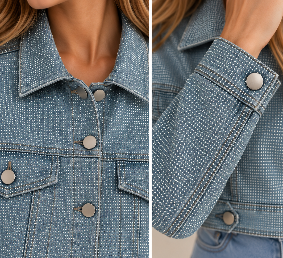 Jachetă scurtă din denim cu strasuri