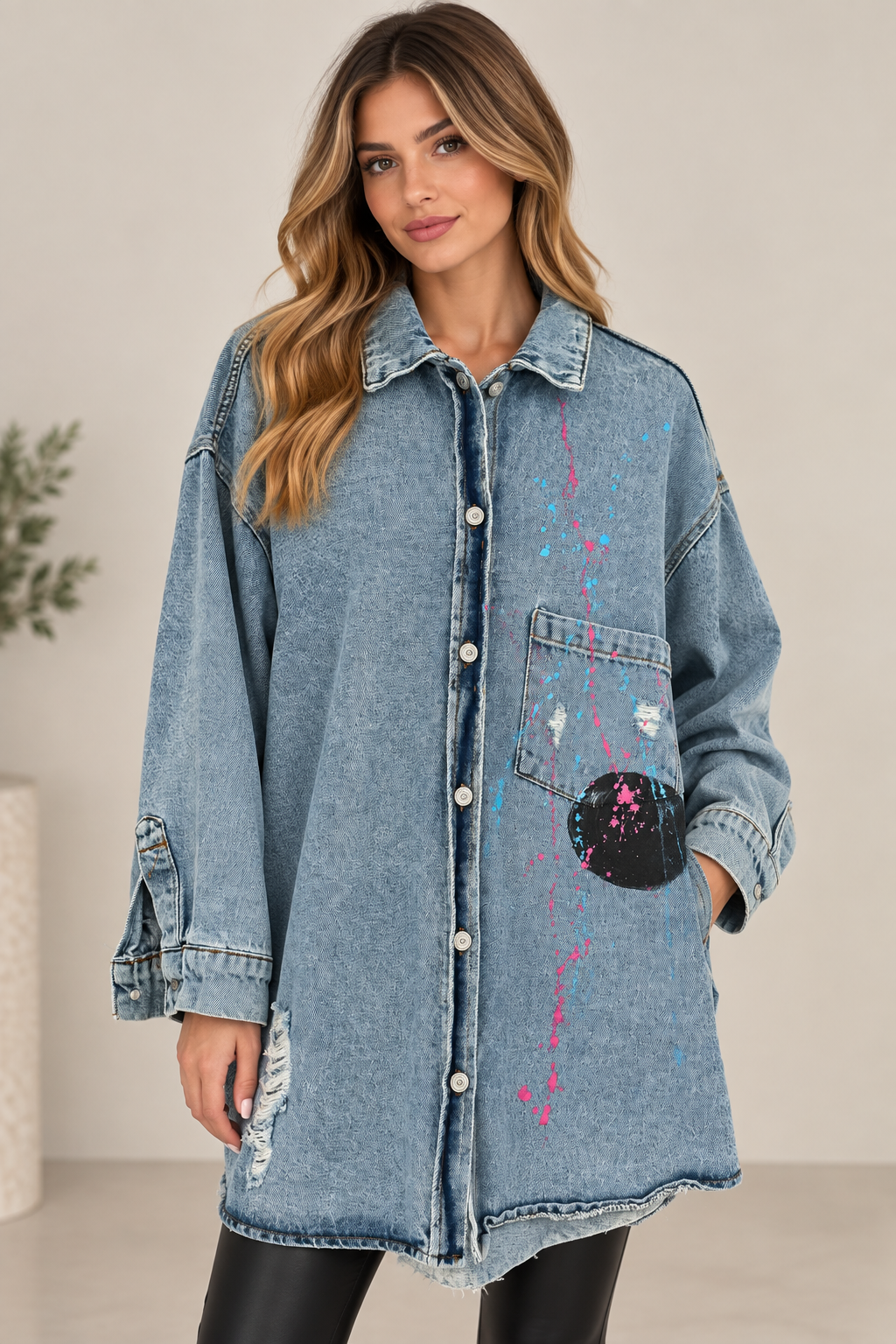 Cămașă oversized din denim cu imprimeu