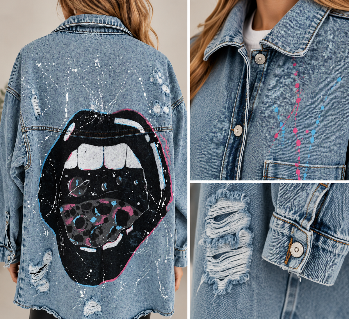 Cămașă oversized din denim cu imprimeu