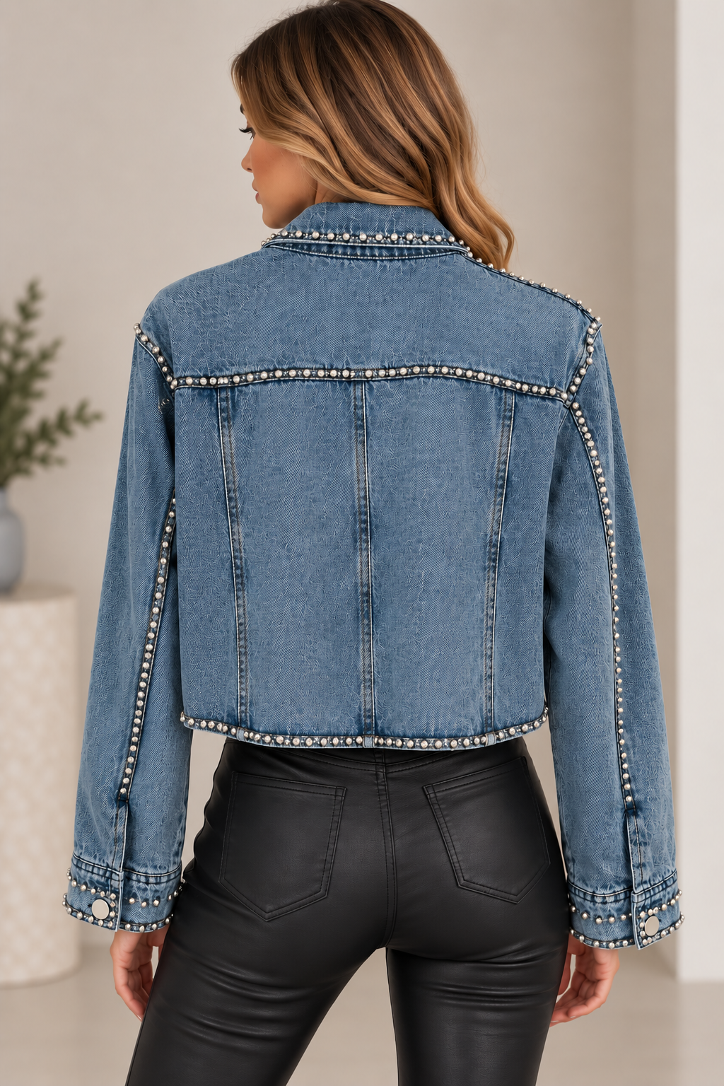 Jachetă din denim cu aplicații strălucitoare