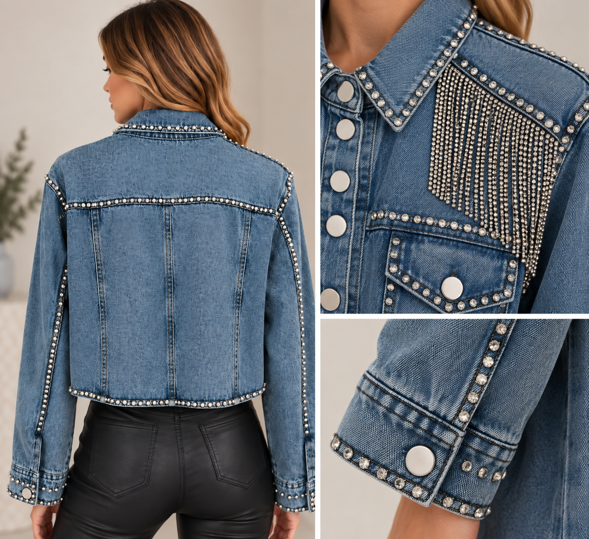 Jachetă din denim cu aplicații strălucitoare
