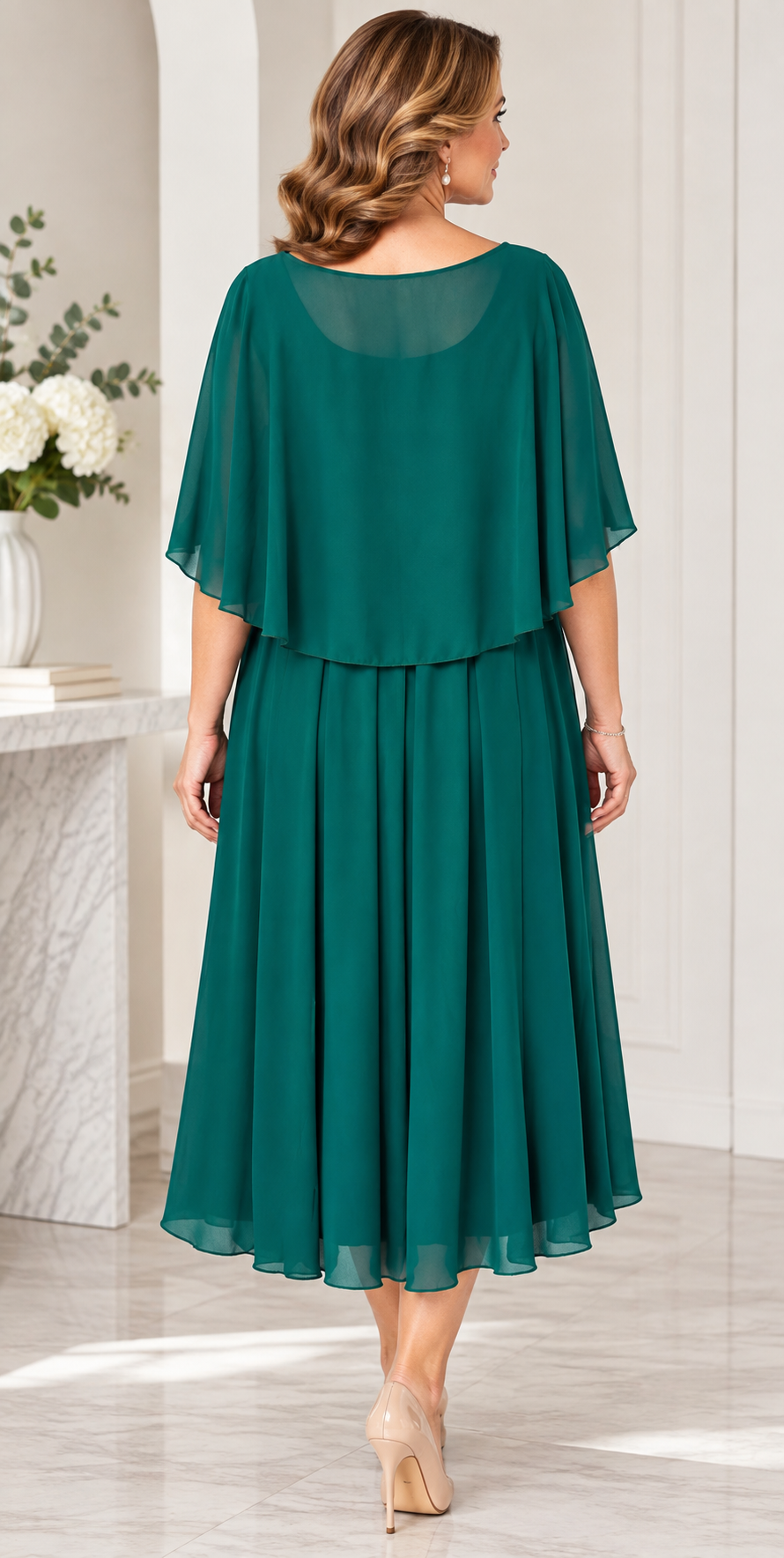 Rochie elegantă verde smarald cu aplicație florală