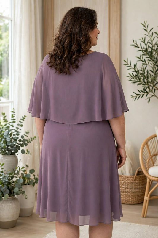 Rochie Elegantă Mărime Mare Mov Prună din Voal